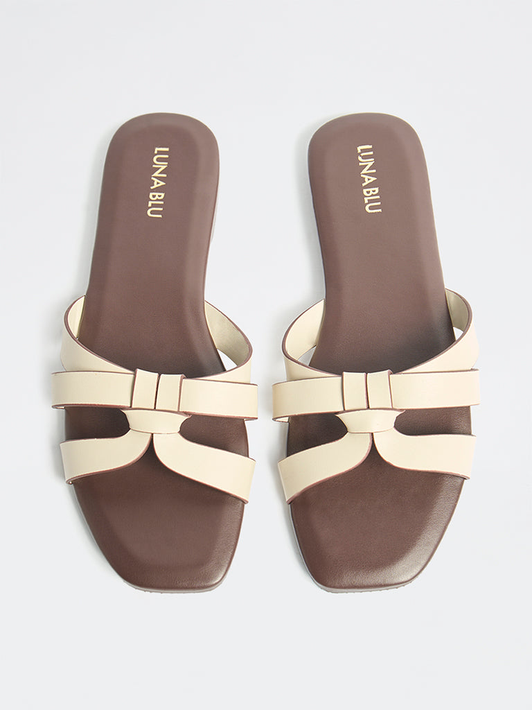 LUNA BLU Ivory Multi-Strap Slides