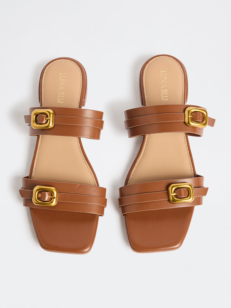 LUNA BLU Tan Buckle-Detailed Sandals