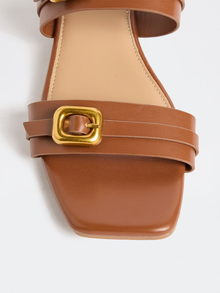LUNA BLU Tan Buckle-Detailed Sandals