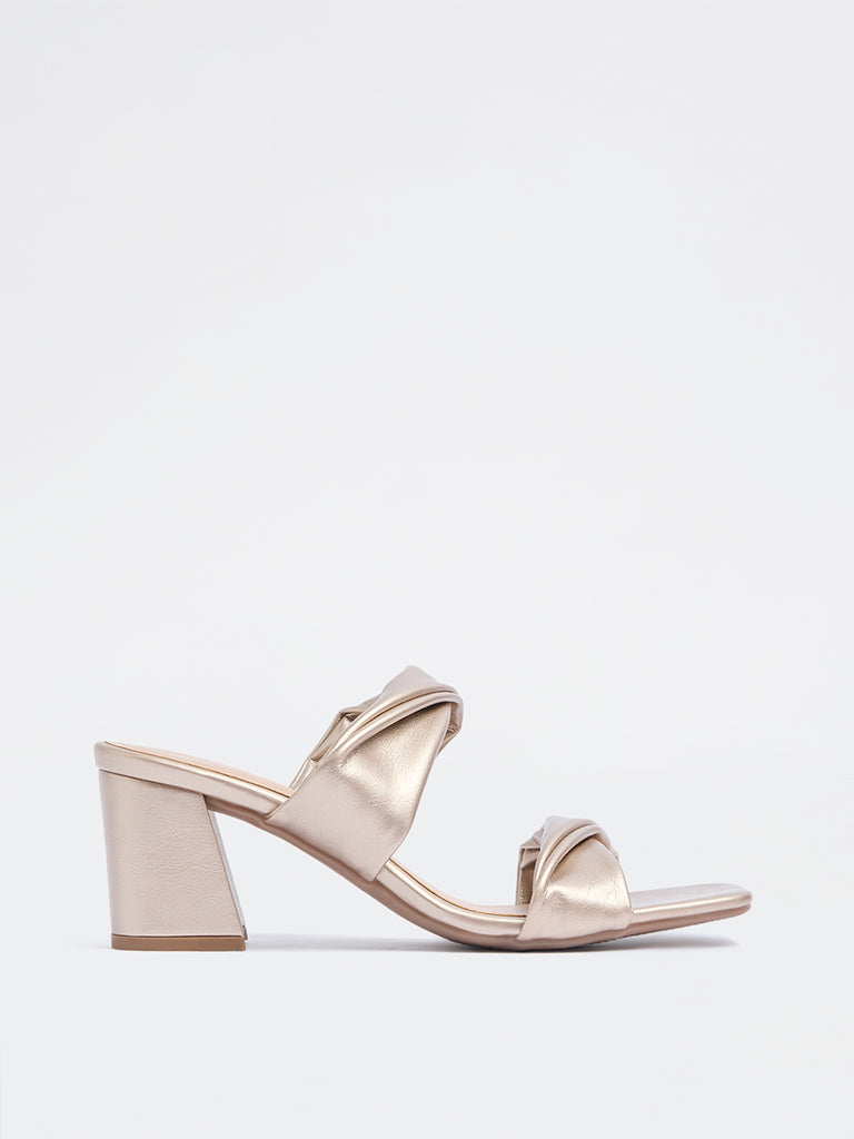 LUNA BLU Rose Gold Ruched Block-Heel Sandals