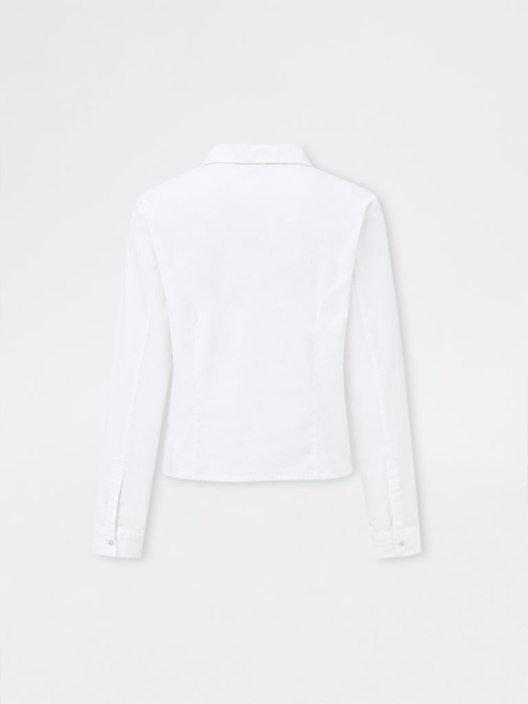 Nuon White Zipper-Front Cotton-Blend Blouse