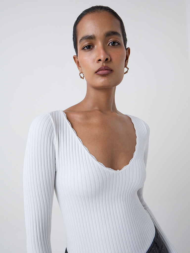 Wardrobe Off-White Ribbed-Textured Top