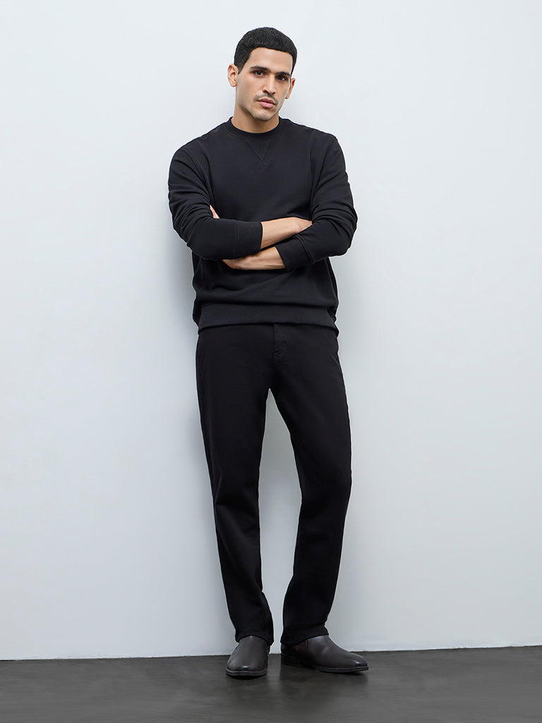 WES Casuals Black Relaxed-Fit Mid-Rise Jeans