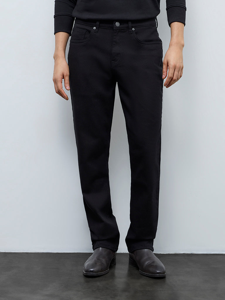 WES Casuals Black Relaxed-Fit Mid-Rise Jeans