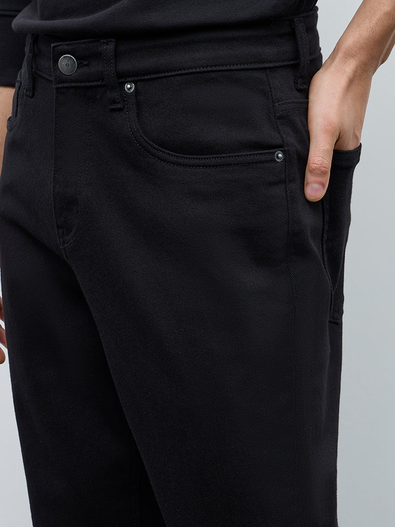 WES Casuals Black Relaxed-Fit Mid-Rise Jeans
