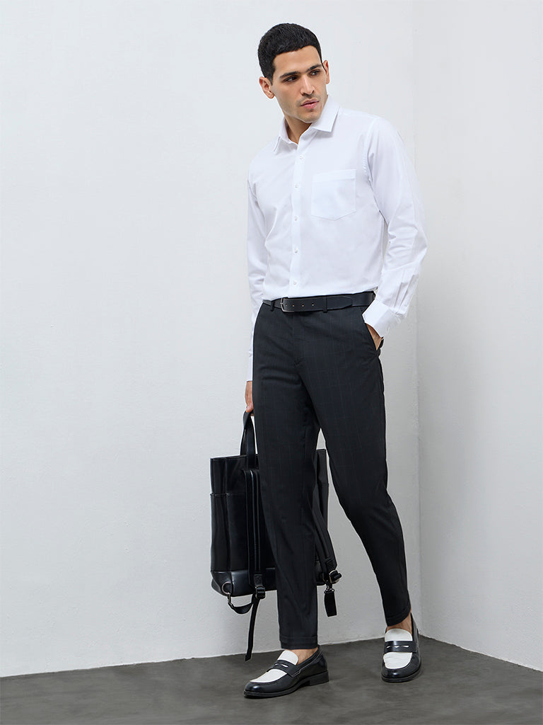 WES Formals White Solid Slim-Fit Cotton Shirt