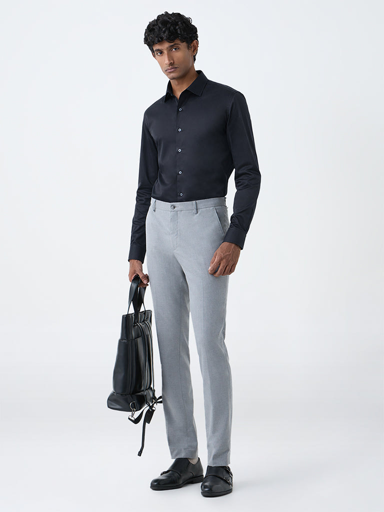WES Formals Black Solid Ultra Slim-Fit Cotton Shirt