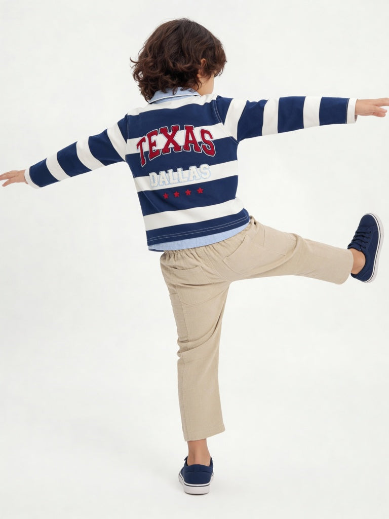 HOP Kids Boys Beige Textured Mid-Rise Cotton Pants