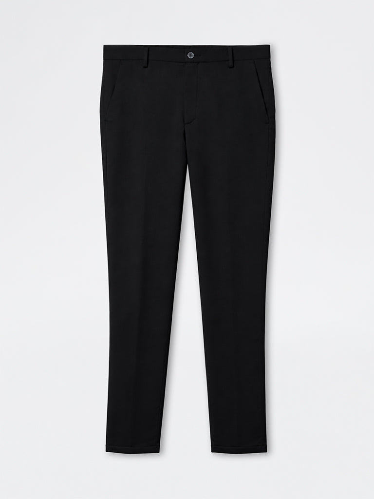 WES Formals Black Slim-Fit Mid-Rise Trousers
