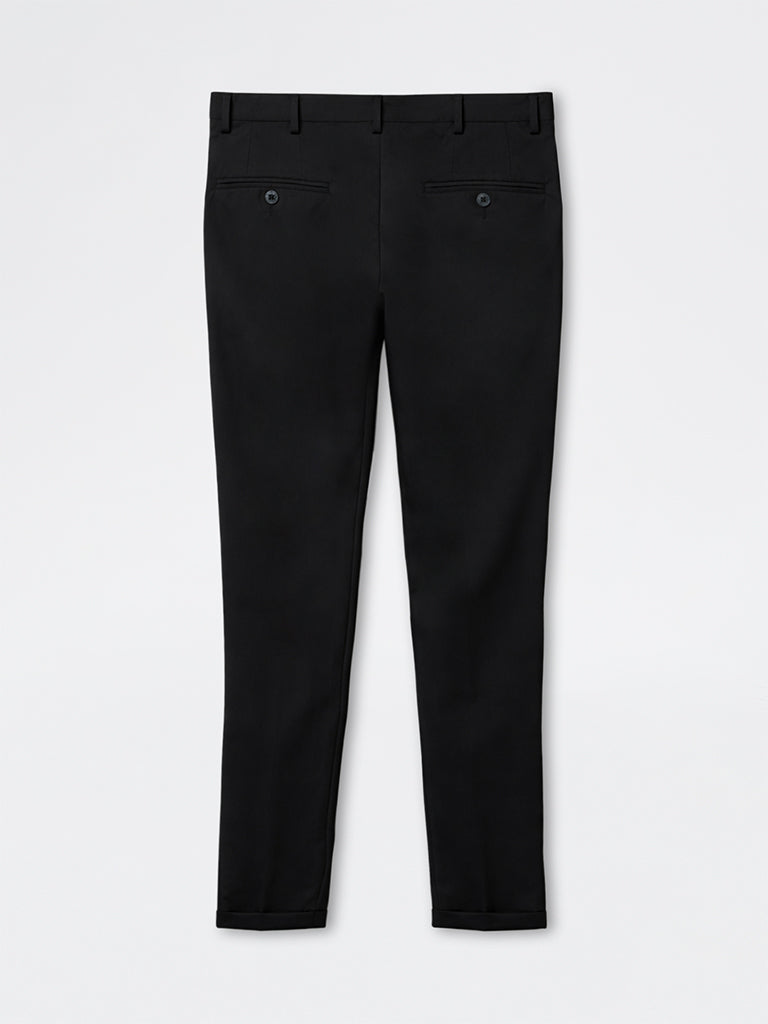 WES Formals Black Slim-Fit Mid-Rise Trousers