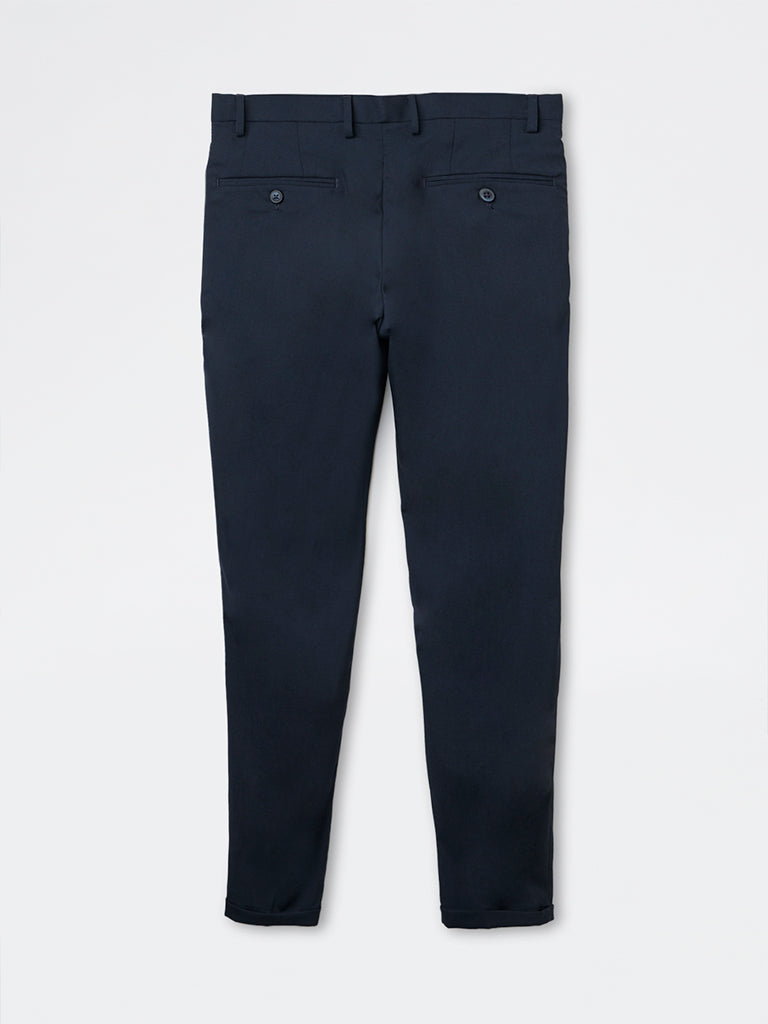 WES Formals Navy Slim-Fit Mid-Rise Trousers