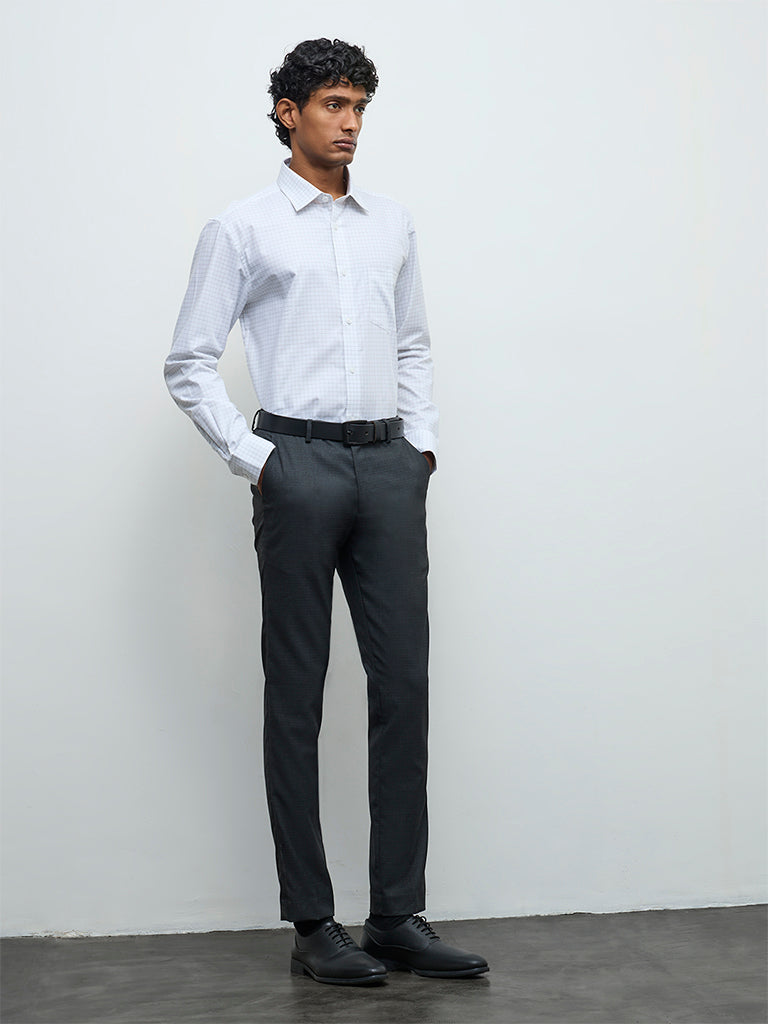 WES Formals White Checkered Relaxed-Fit Cotton Shirt