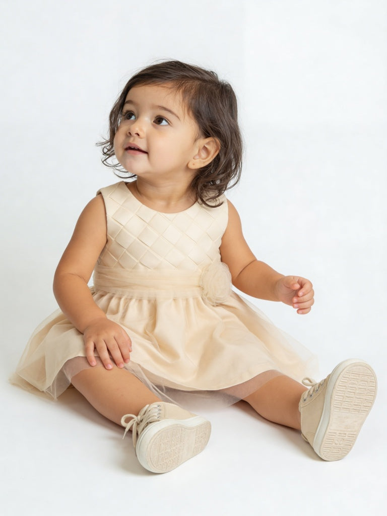 HOP Baby Girls Beige Rosette Detailed Party Dress