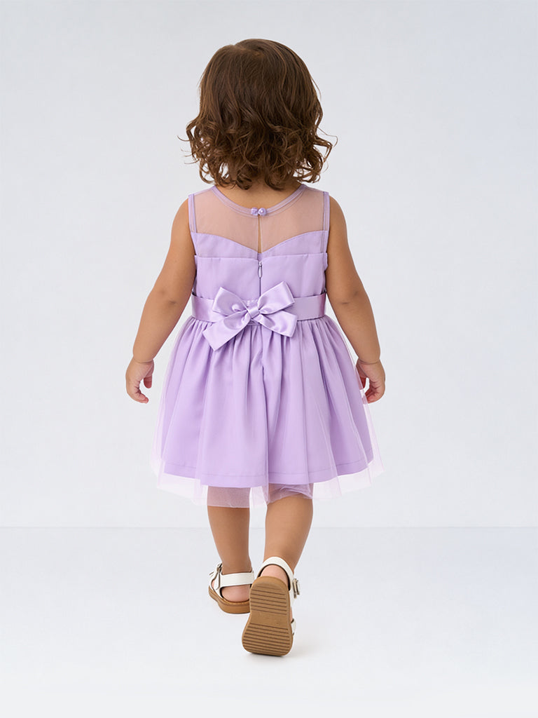 HOP Baby Girls Purple Bow-Detail A-Line Dress