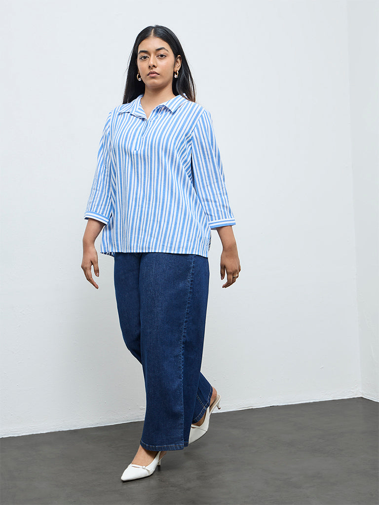 Gia Blue Striped Cotton Blouse