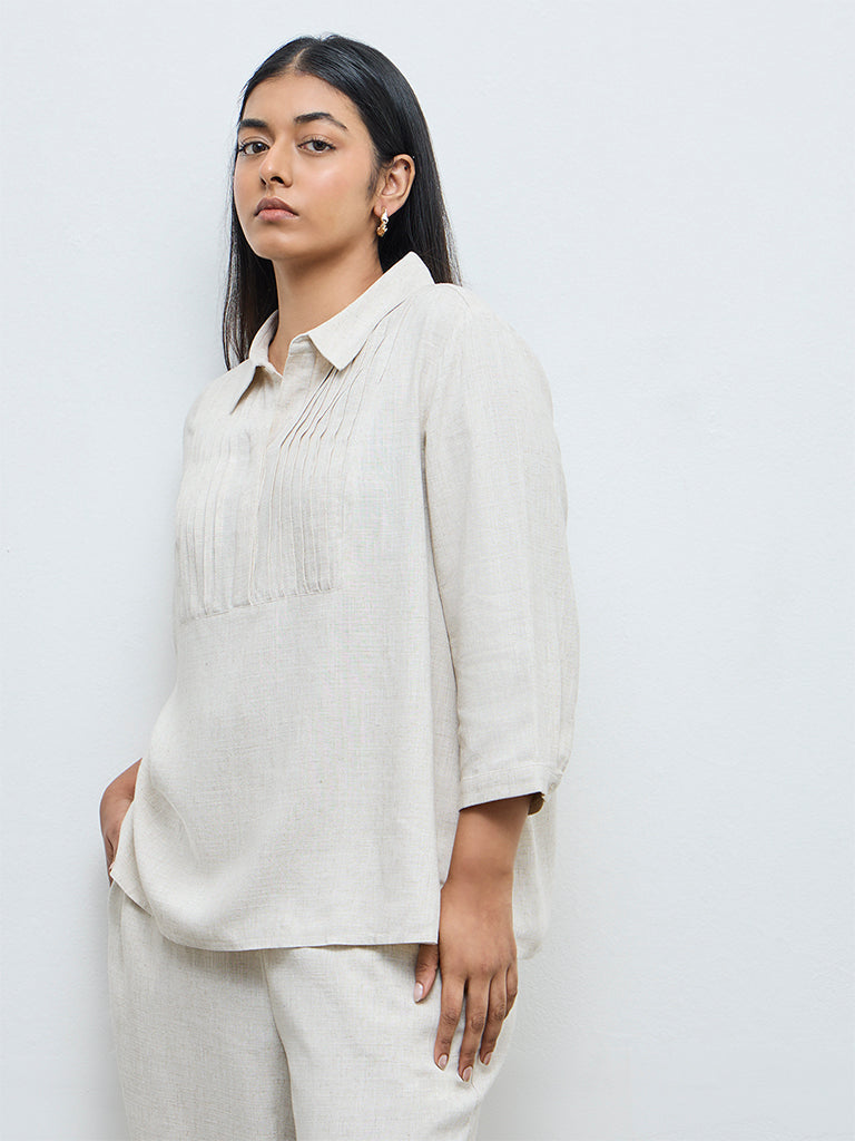 Gia Beige Pintuck Detailed Blouse