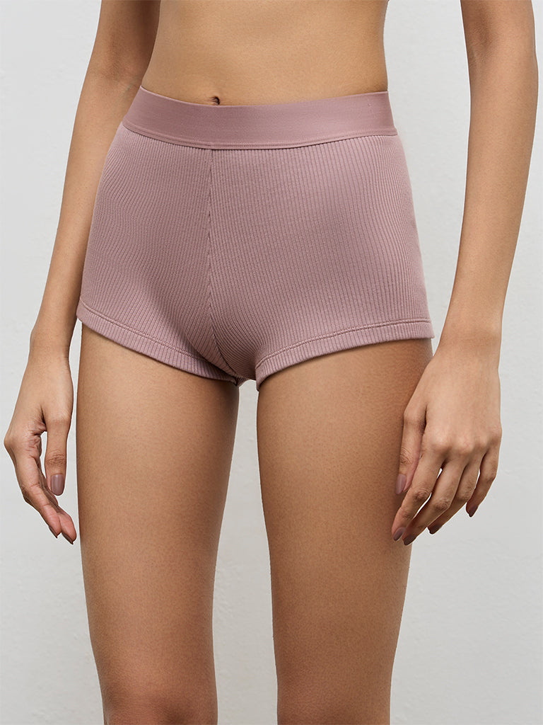 Superstar Mauve Ribbed High-Rise Boy Shorts Briefs
