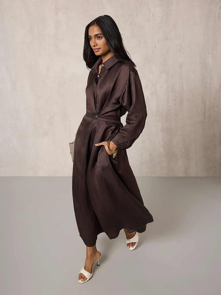 Solid Brown Shirt Dress