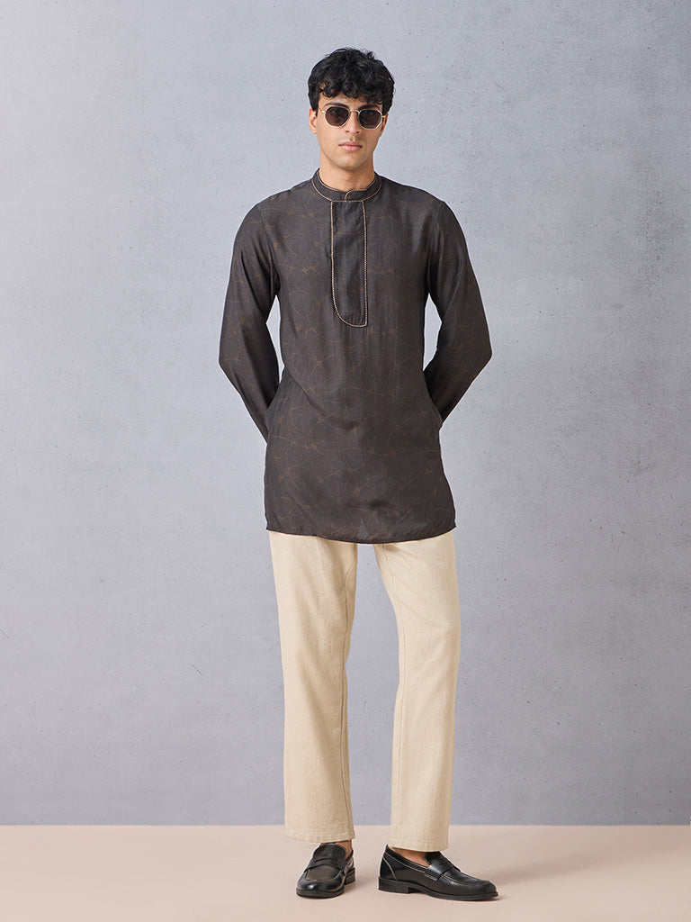 Printed Brown Short Kurta
