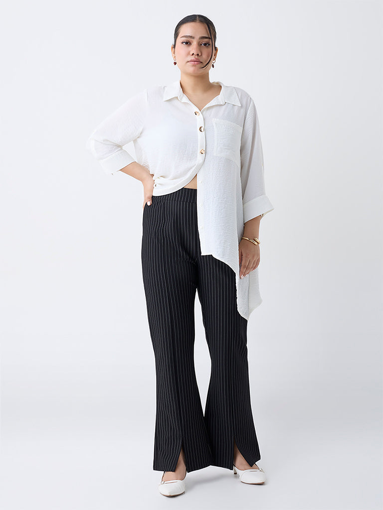 Gia Black Pinstriped High-Rise Bootcut Trousers