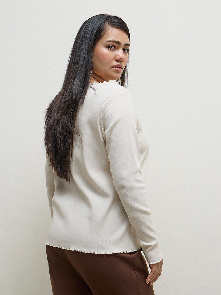 Gia Cream Ribbed-Textured Cotton-Blend T-Shirt