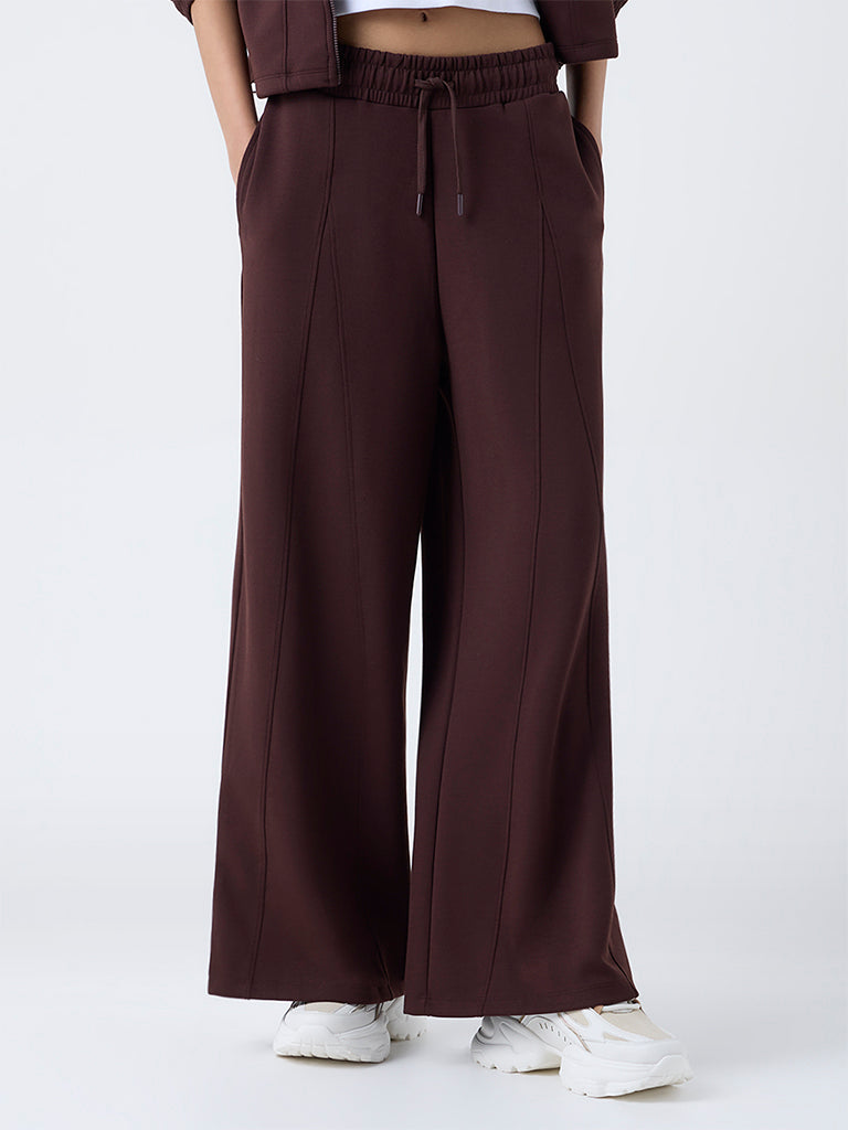 Studiofit Dark Brown Solid High-Rise Track Pants