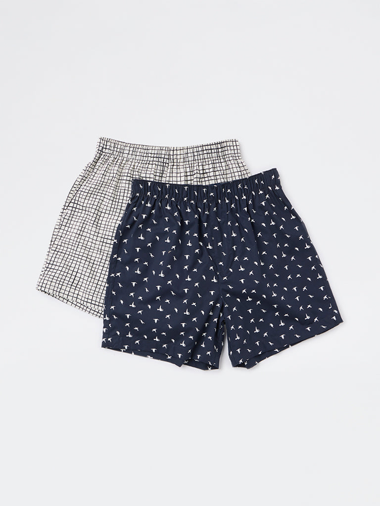WES Lounge Navy Relaxed-Fit Cotton Boxers - Pack of 2