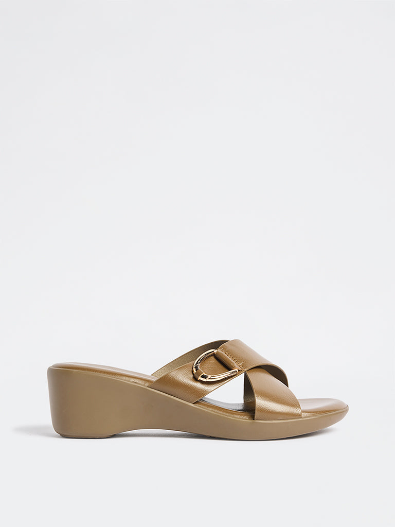 LUNA BLU Olive Criss-Cross Detailed Slides