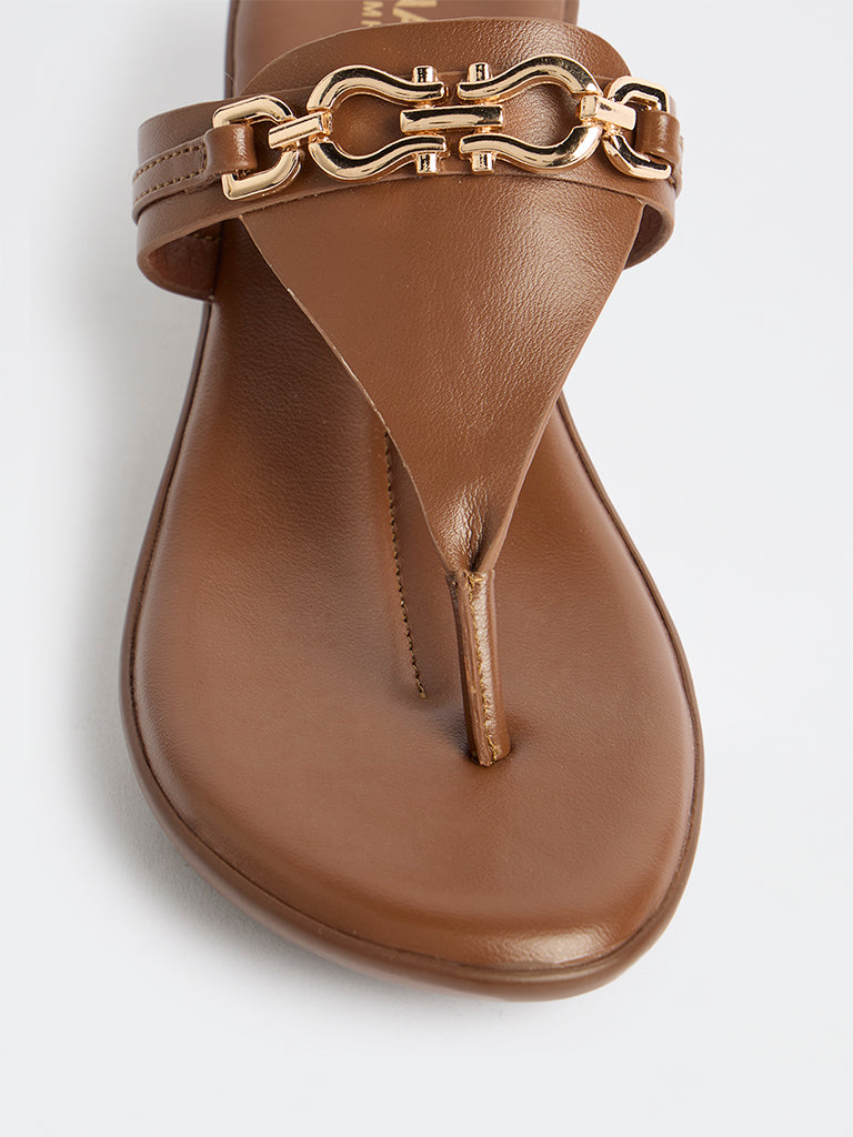 LUNA BLU Tan Chain-Detailed Comfort Sandals