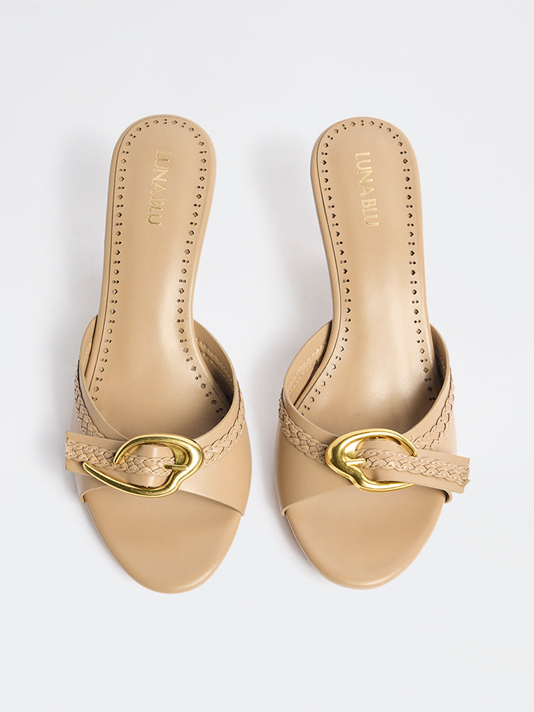 LUNA BLU Beige Buckle-Detailed Sandals