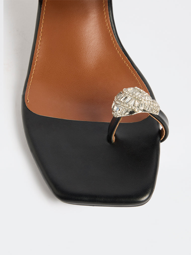 LUNA BLU Black Embellished Toe-Ring Heel Sandals