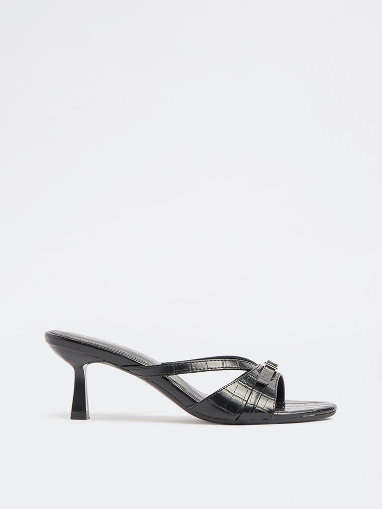 LUNA BLU Black Multi-Strap Heel-Sandals