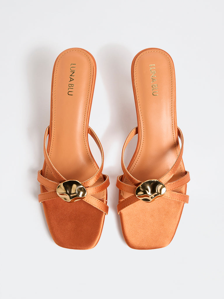 LUNA BLU Orange Metal-Detailed Heel Sandals