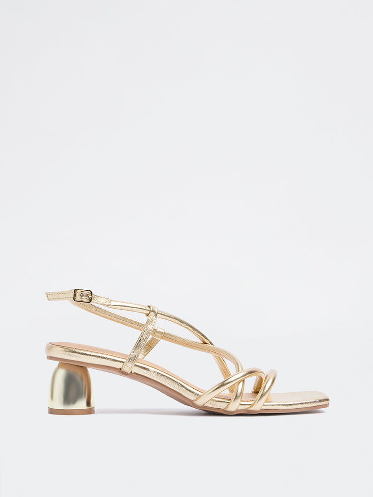 LUNA BLU Gold Multi-Strap Heel Sandals