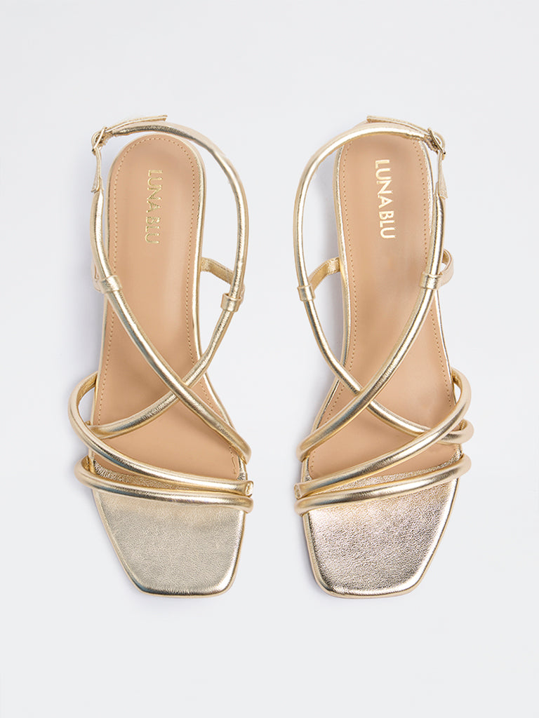 LUNA BLU Gold Multi-Strap Heel Sandals