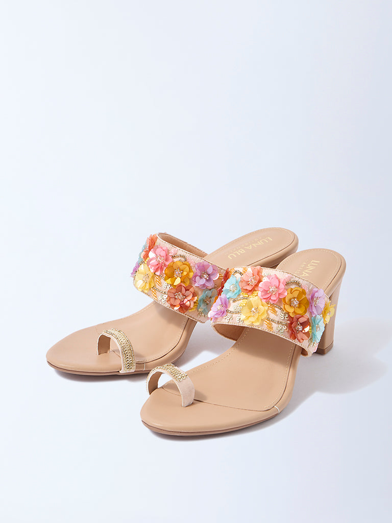 LUNA BLU Multicolour Floral Kolhapuri Sandals
