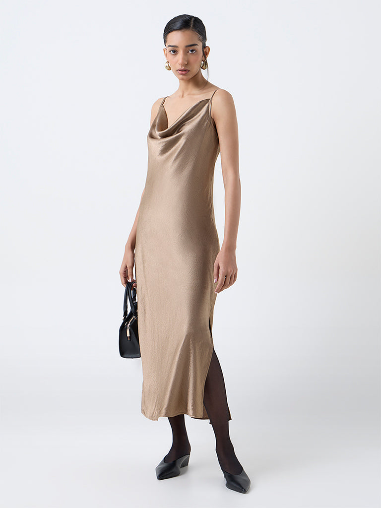 Wardrobe Gold Satin Slip Dress