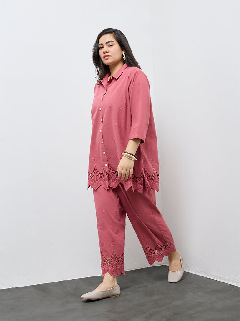 Diza Dusty Pink Embroidered Cotton Tunic