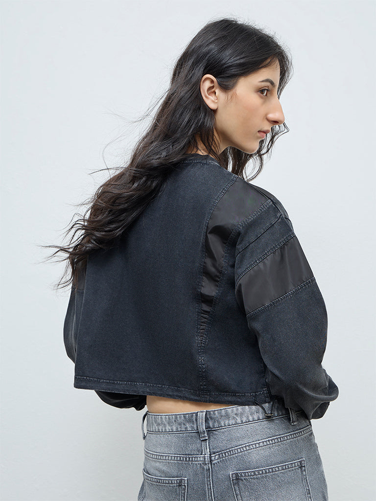 Nuon Black Denim-Inspired Cotton-Blend T-Shirt