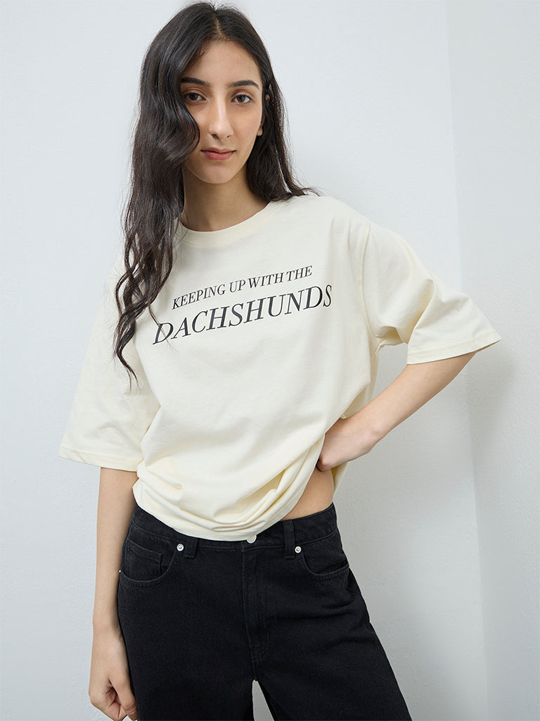 Nuon Cream Printed Cotton T-Shirt