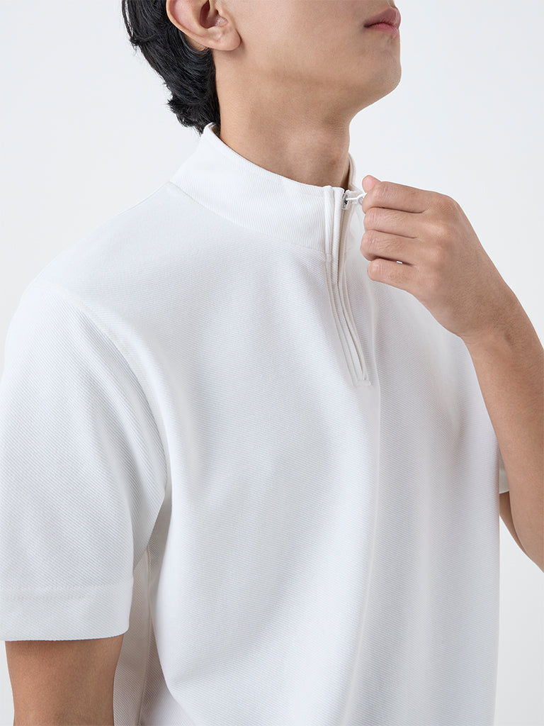 Studiofit White Slim-Fit Quarter-Zip T-Shirt