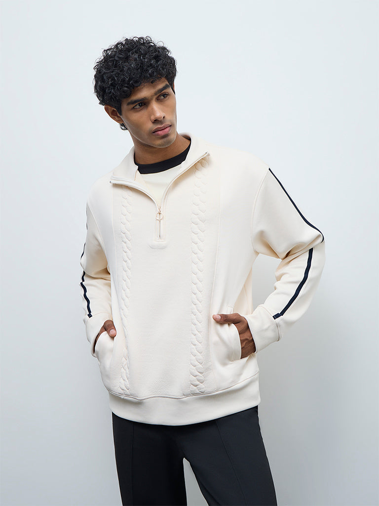 Nuoflexx Off-White Cable-Knit Relaxed-Fit Sweatshirt