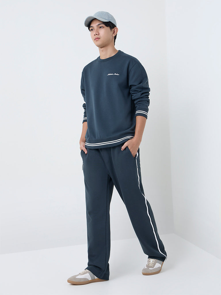 Studiofit Dark Teal Text Design Relaxed-Fit Sweatshirt