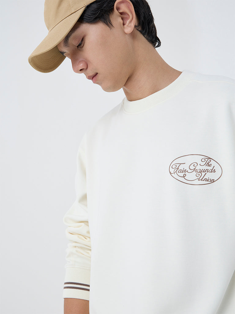 Studiofit Off-White Typographic Relaxed-Fit Sweatshirt