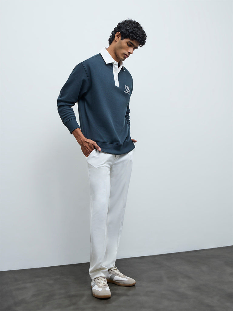 Nuoflexx Dark Teal Text Detailed Relaxed-Fit Polo T-Shirt