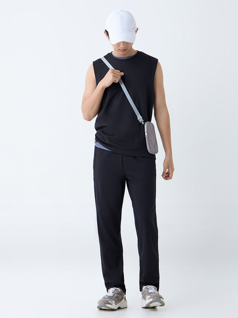 Studiofit Black Relaxed-Fit Mid-Rise Track Pants