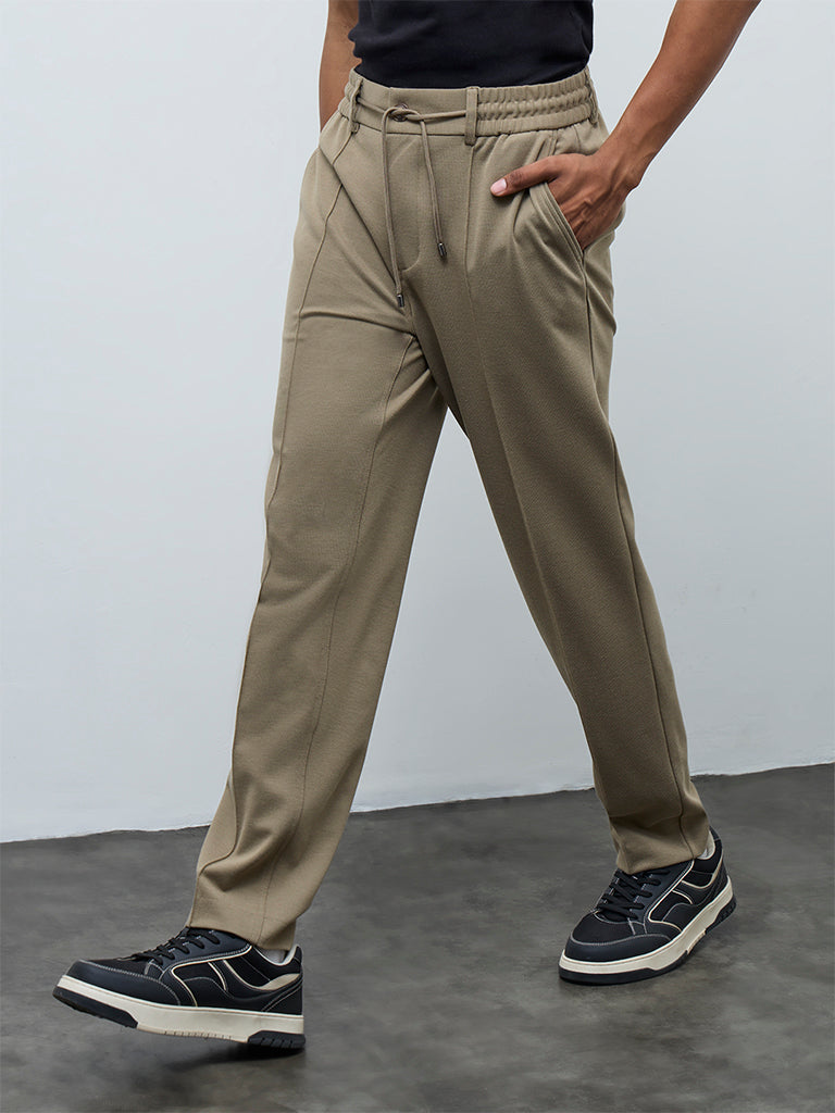 Nuoflexx Taupe Pipeline-Detail Relaxed-Fit Mid-Rise Pants