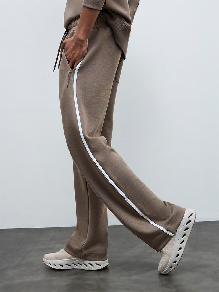 Nuoflexx Taupe Striped Relaxed-Fit Mid-Rise Track Pants