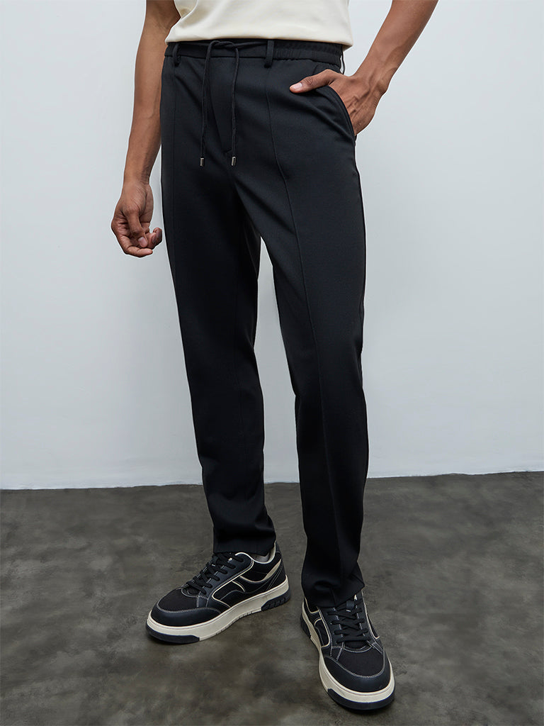 Nuoflexx Black Pipeline-Detail Relaxed-Fit Mid-Rise Pants
