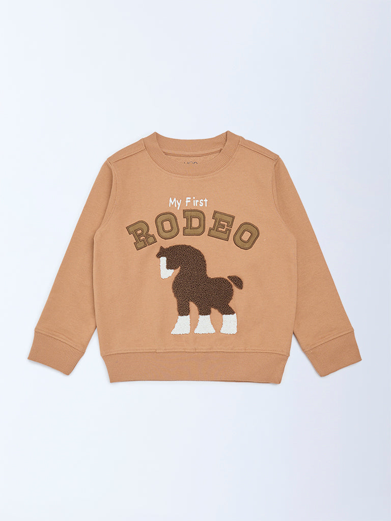 HOP Kids Boys Brown Animal Design Cotton-Blend Sweatshirt